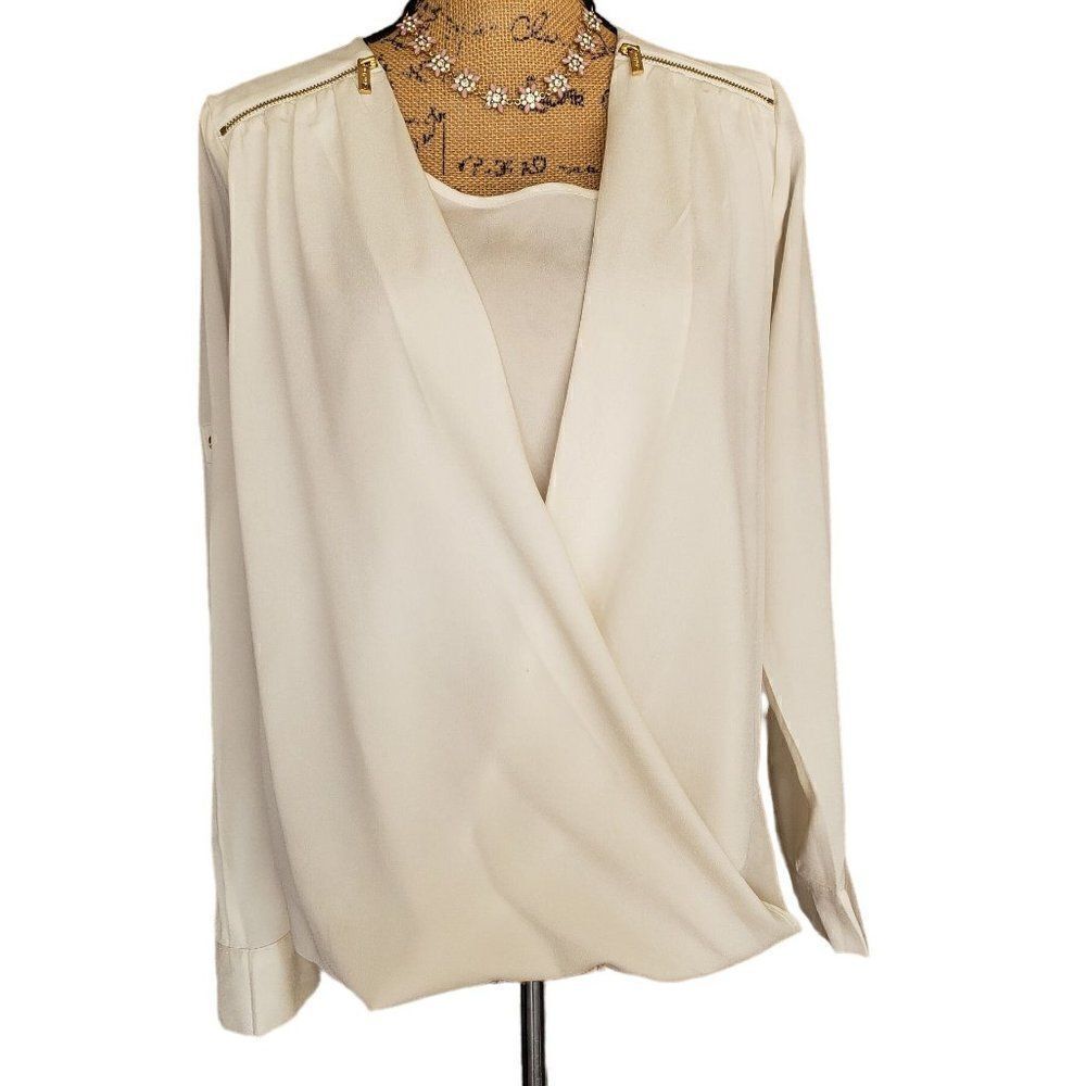 Calvin Klein Women's Dressy Blouse White Drape Top Wrap Long Sleeve XS NWOT - Picture 6 of 9